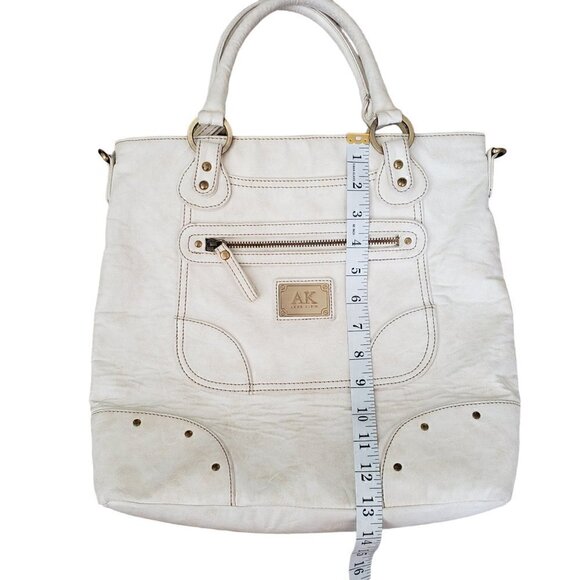 Vintage Anne Klein Cream Leather Studded Tote Bag With Shoulder Strap - Picture 14 of 15
